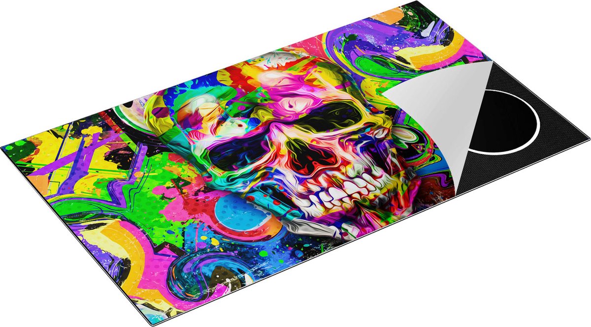 Chefcare Inductie Beschermer Gekleurde Schedel - Doodskop - Doodshoofd - 90x50 cm - Afdekplaat Inductie - Kookplaat Beschermer - Inductie Mat