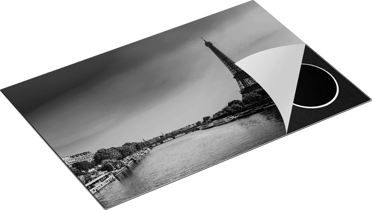 Chefcare Inductie Beschermer Eiffeltoren in Parijs tijdens Zonsopgang - Zwart Wit - 78x52 cm - Afdekplaat Inductie - Kookplaat Beschermer - Inductie Mat
