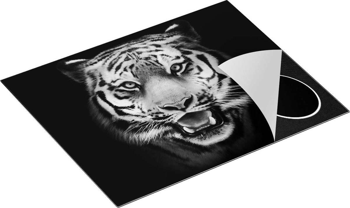 Chefcare Inductie Beschermer Tijgerkop - Tijger - Zwart Wit - 65x55 cm - Afdekplaat Inductie - Kookplaat Beschermer - Inductie Mat