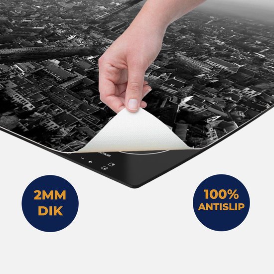 Chefcare Inductie Beschermer Utrecht vanuit de Lucht - Zwart Wit - 90x52 cm - Afdekplaat Inductie - Kookplaat Beschermer - Inductie Mat