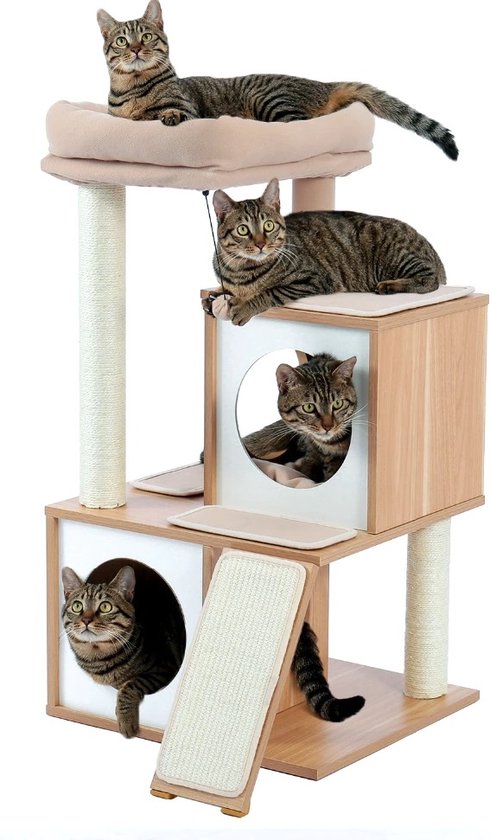 PAWZ Road Houten bloemen-kattenboom, moderne krabpaal van natuurlijk