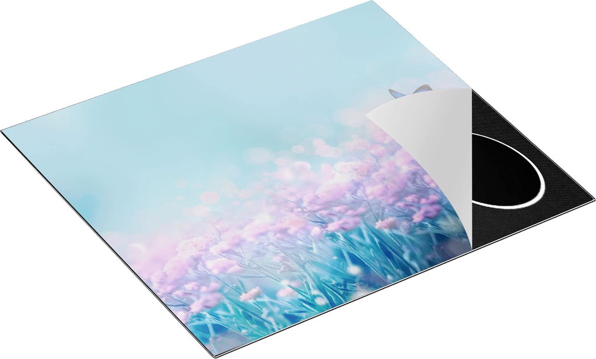 Chefcare Inductie Beschermer Twee Blauwe Vlinders bij Roze Bloemen - 59x52 cm - Afdekplaat Inductie - Kookplaat Beschermer - Inductie Mat