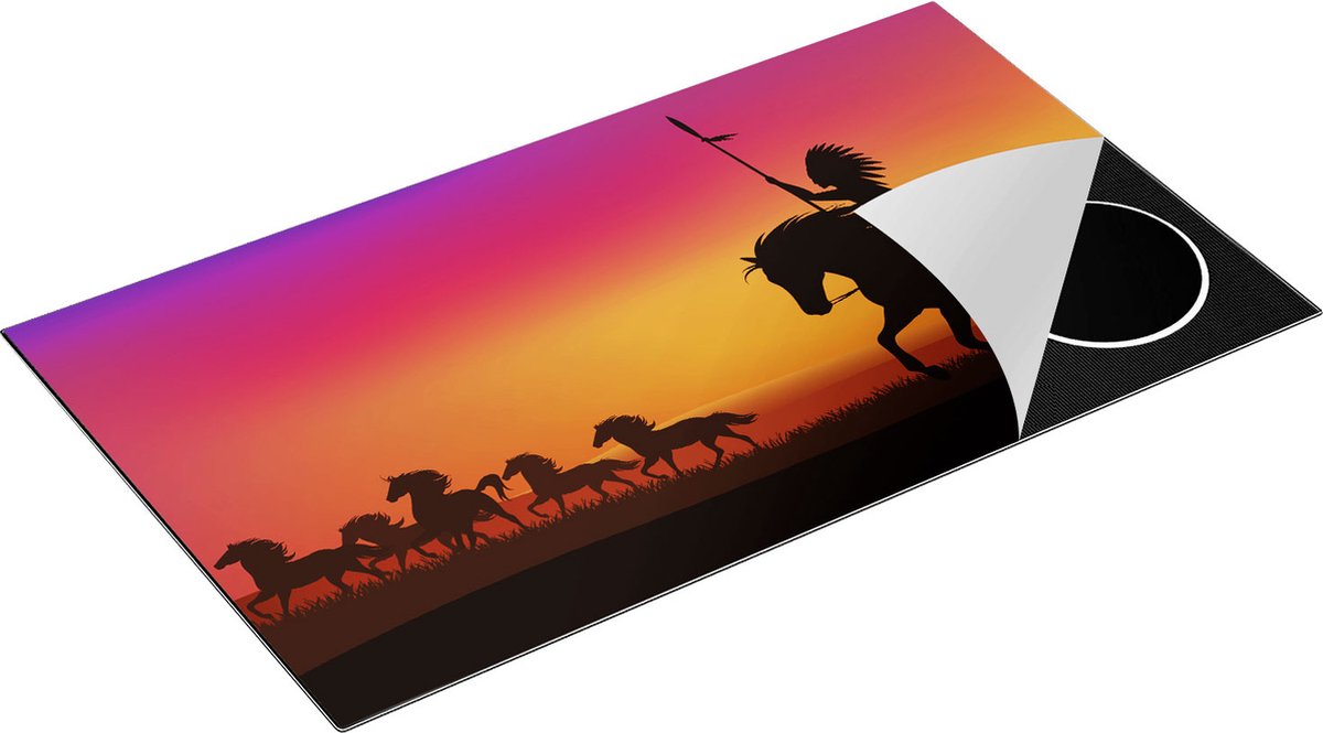 Chefcare Inductie Beschermer Silhouet van een Indiaan op een Paard - 91,6x52,7 cm - Afdekplaat Inductie - Kookplaat Beschermer - Inductie Mat