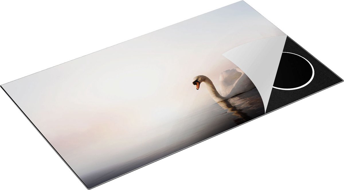Chefcare Inductie Beschermer Zwaan in het Water tijdens de Mist - 89,6x51,6 cm - Afdekplaat Inductie - Kookplaat Beschermer - Inductie Mat