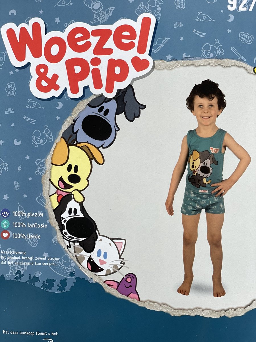 Woezel en Pip Ondergoed Set - Blauw - Maat 92/98 - Pyjama - Kinderen - Nachtkleding- Zomer - Zomervakantie - Warmte - Lekker weer - Slapen