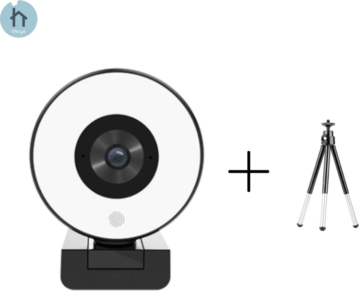 Thuys Webcam - Webcam Voor PC Met Ringlamp- Webcam Met Microfoon - Streamen - Verbeterd - Full HD 1080P