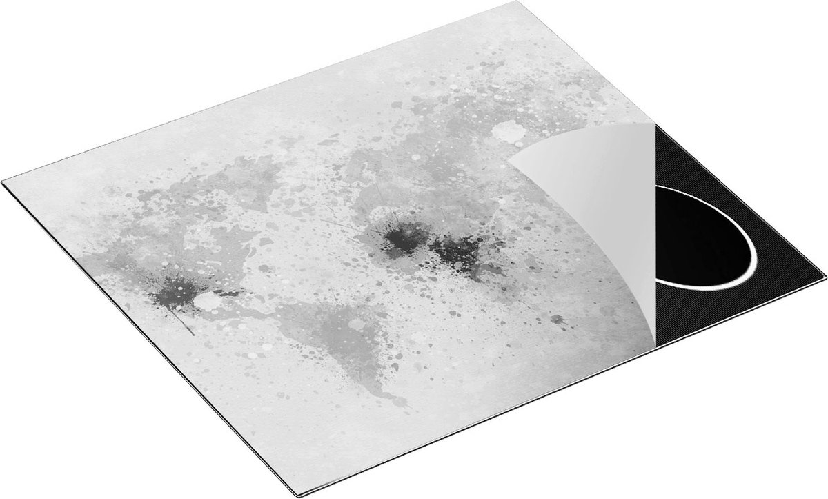 Chefcare Inductie Beschermer Wereldkaart met Verfvlekken - Abstract - Zwart Wit - 59x51 cm - Afdekplaat Inductie - Kookplaat Beschermer - Inductie Mat