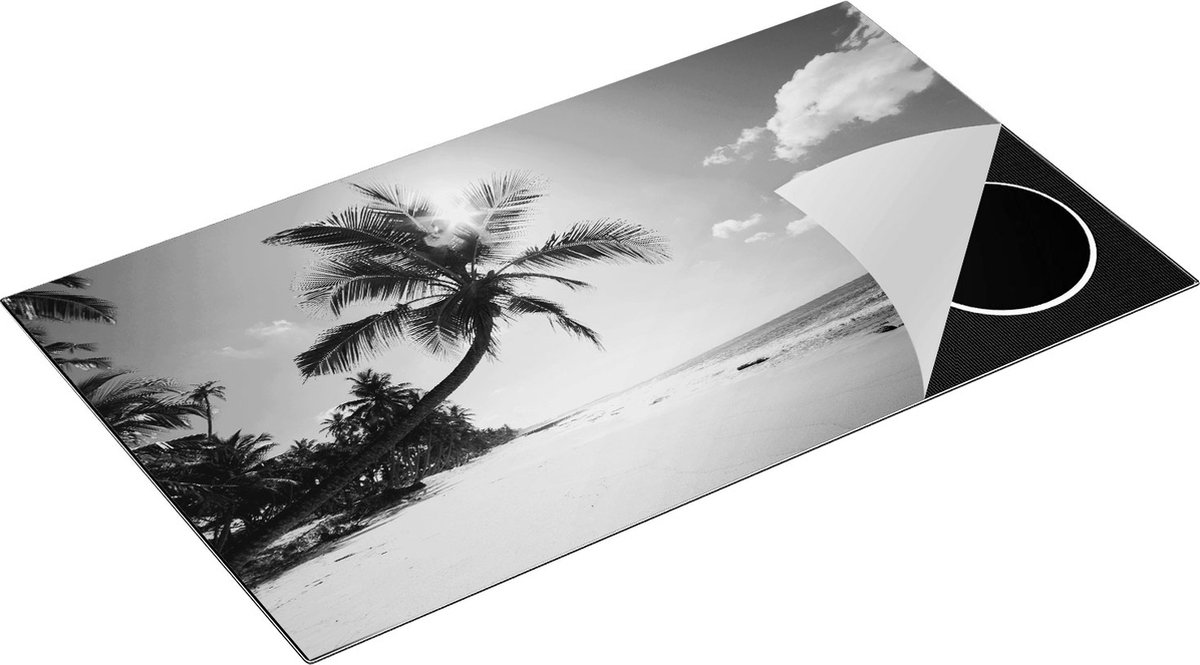 Chefcare Inductie Beschermer Tropisch Strand en Zee in Sri Lanka - Zwart Wit - 90x55 cm - Afdekplaat Inductie - Kookplaat Beschermer - Inductie Mat