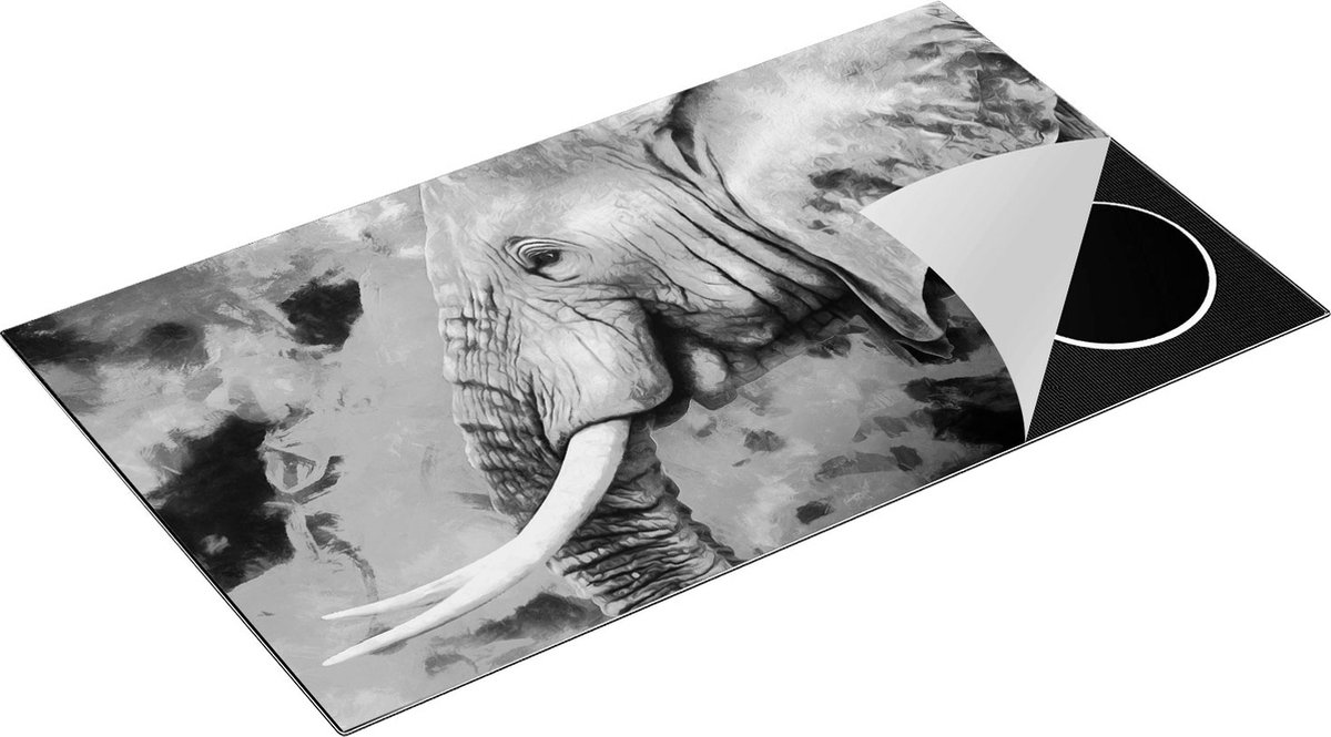 Chefcare Inductie Beschermer Kleurrijke Olifant - Abstract - Zwart Wit - 91,2x52 cm - Afdekplaat Inductie - Kookplaat Beschermer - Inductie Mat