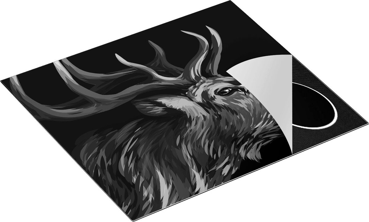 Chefcare Inductie Beschermer Hertenkop - Hert - Abstract - Kleur - Zwart Wit - 60x52 cm - Afdekplaat Inductie - Kookplaat Beschermer - Inductie Mat