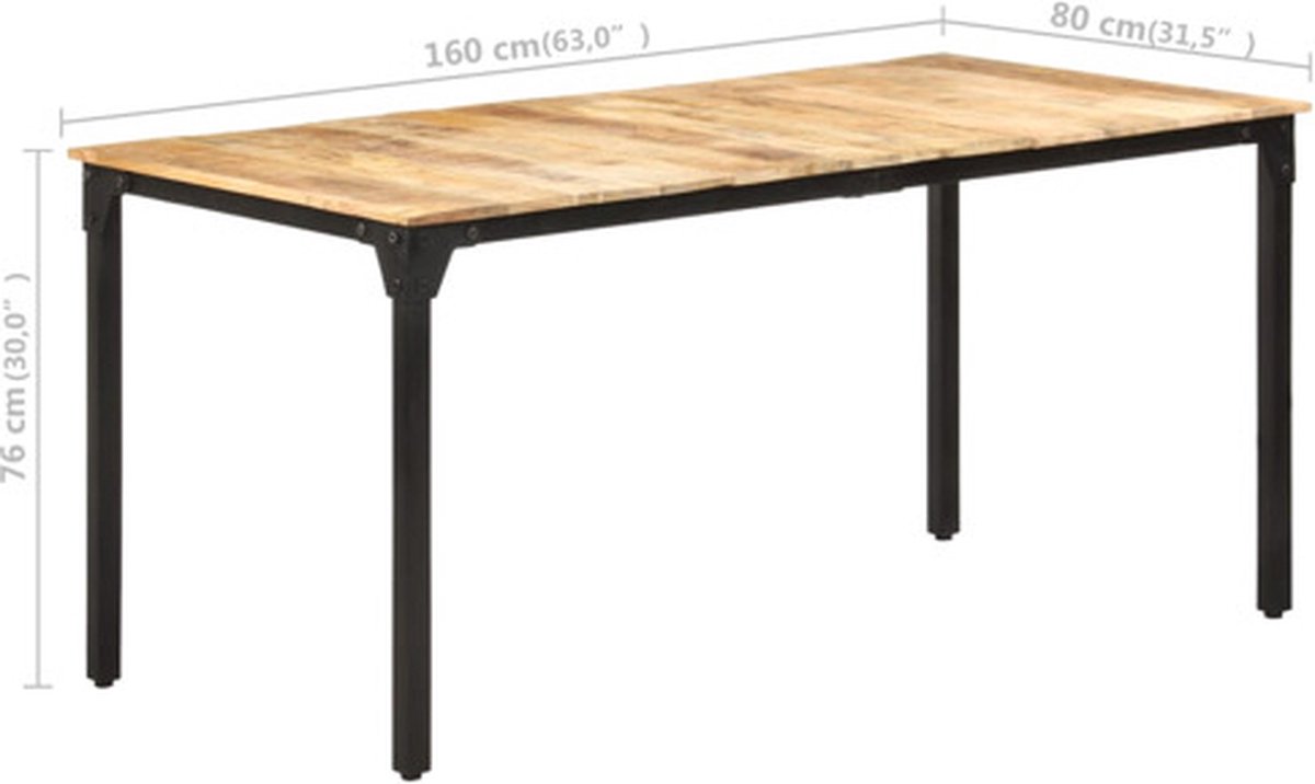 vidaXL Eettafel - 160x80x76 - cm - ruw - mangohout Bruin