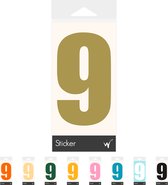 Cijfer 9 Cijfersticker Dikgedrukt - Deursticker - Kliko Sticker - Huisnummer - 10 x 6 cm - Goud
