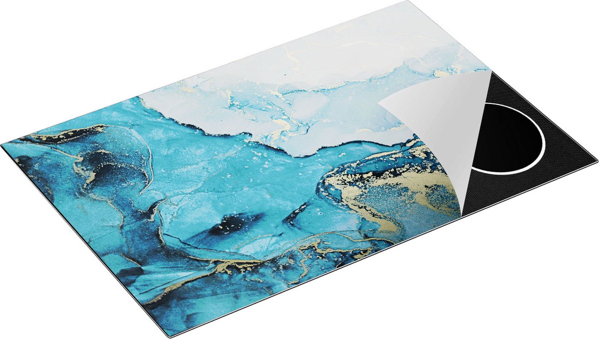 Chefcare Inductie Beschermer Abstracte Kunst van Blauwe Marmer met Goud - 81,2x52 cm - Afdekplaat Inductie - Kookplaat Beschermer - Inductie Mat