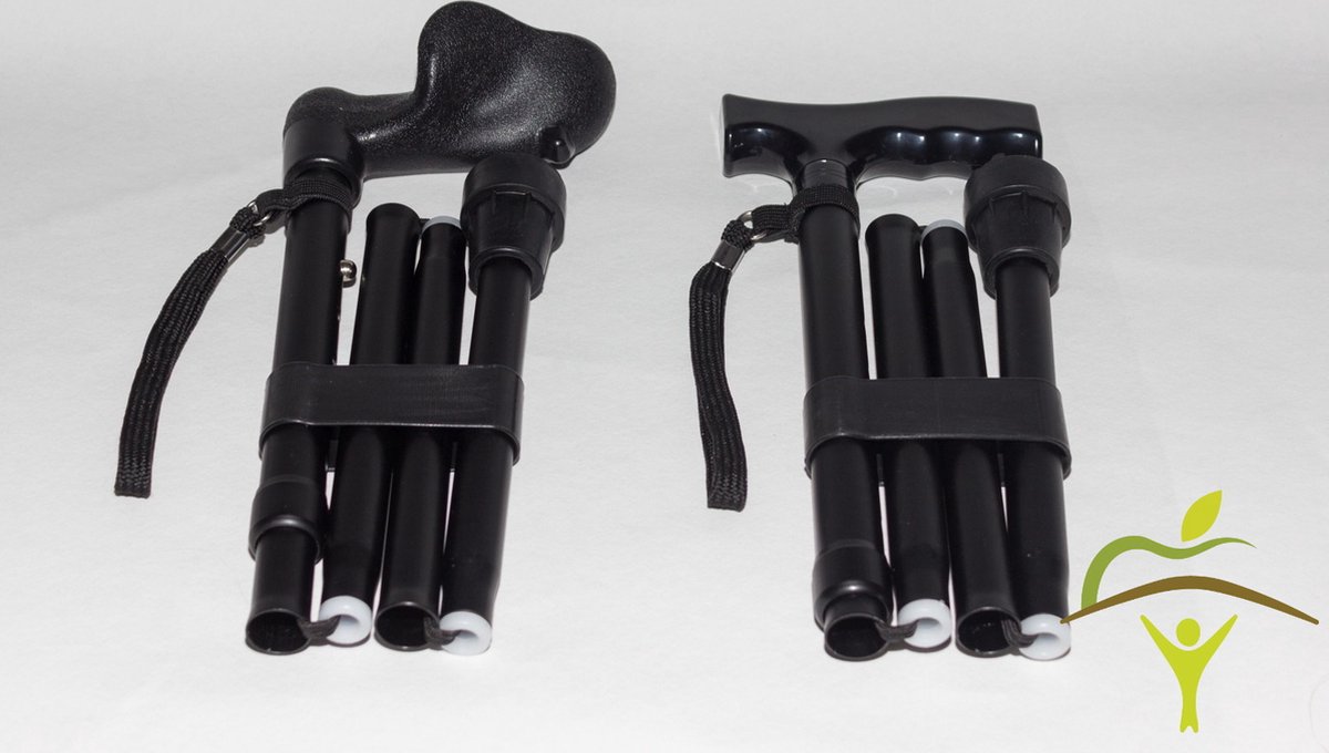 Pluviose wandelstok 5-delig opvouwbaar- zwart - rechts - met anatomische palmgreep