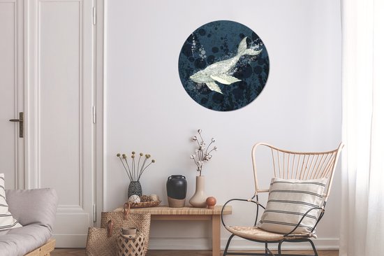 WallCircle® Wandcirkel 60x60 cm - Muurcirkel Illustratie van een walvis in het water - Muurdecoratie woonkamer - Wanddecoratie slaapkamer - Kamer decoratie accessoires - Ronde schilderijen
