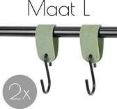2x Leren S-haak hangers - Handles and more® | SUEDE JADE - maat L (Leren S-haken - S haken - handdoekkaakje - kapstokhaak - ophanghaken)