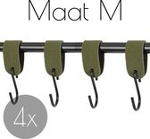 4x Leren S-haak hangers  - Handles and more® | SUEDE OLIVE - maat M (Leren S-haken - S haken - handdoekkaakje - kapstokhaak - ophanghaken)