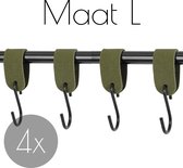 4x Leren S-haak hangers - Handles and more® | SUEDE OLIVE - maat L (Leren S-haken - S haken - handdoekkaakje - kapstokhaak - ophanghaken)