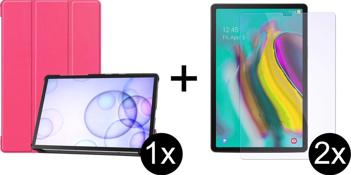 Samsung Tab S7+ 12.4 Inch Hoes Roze Hoesje - Tri Fold Tablet Case - Smart Cover- Magnetische Sluiting - Samsung Galaxy Tab S7+ - 2x Samsung Tab S7+ Screenprotector Screen Protector