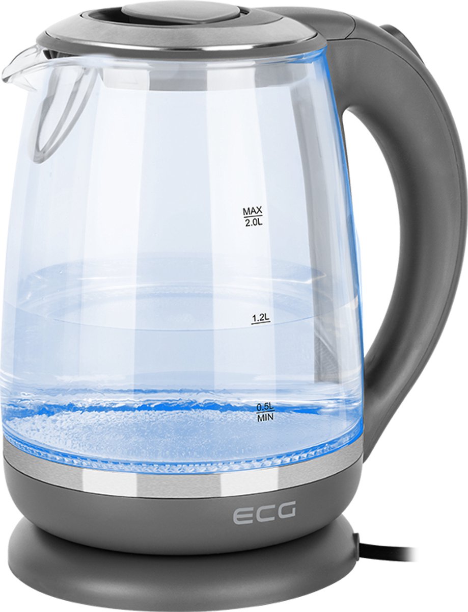 ECG RK 2020 Grey Glass Waterkoker - Elegant design van kunststof en roestvrij staal in combinatie met gehard glas - 2,0 L — afbeelding 6