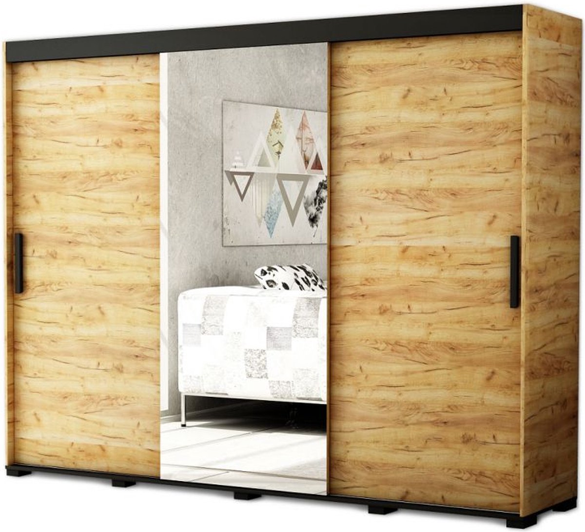 InspireMe Armoire avec 3 portes coulissantes, Style Loft, Porte miroir