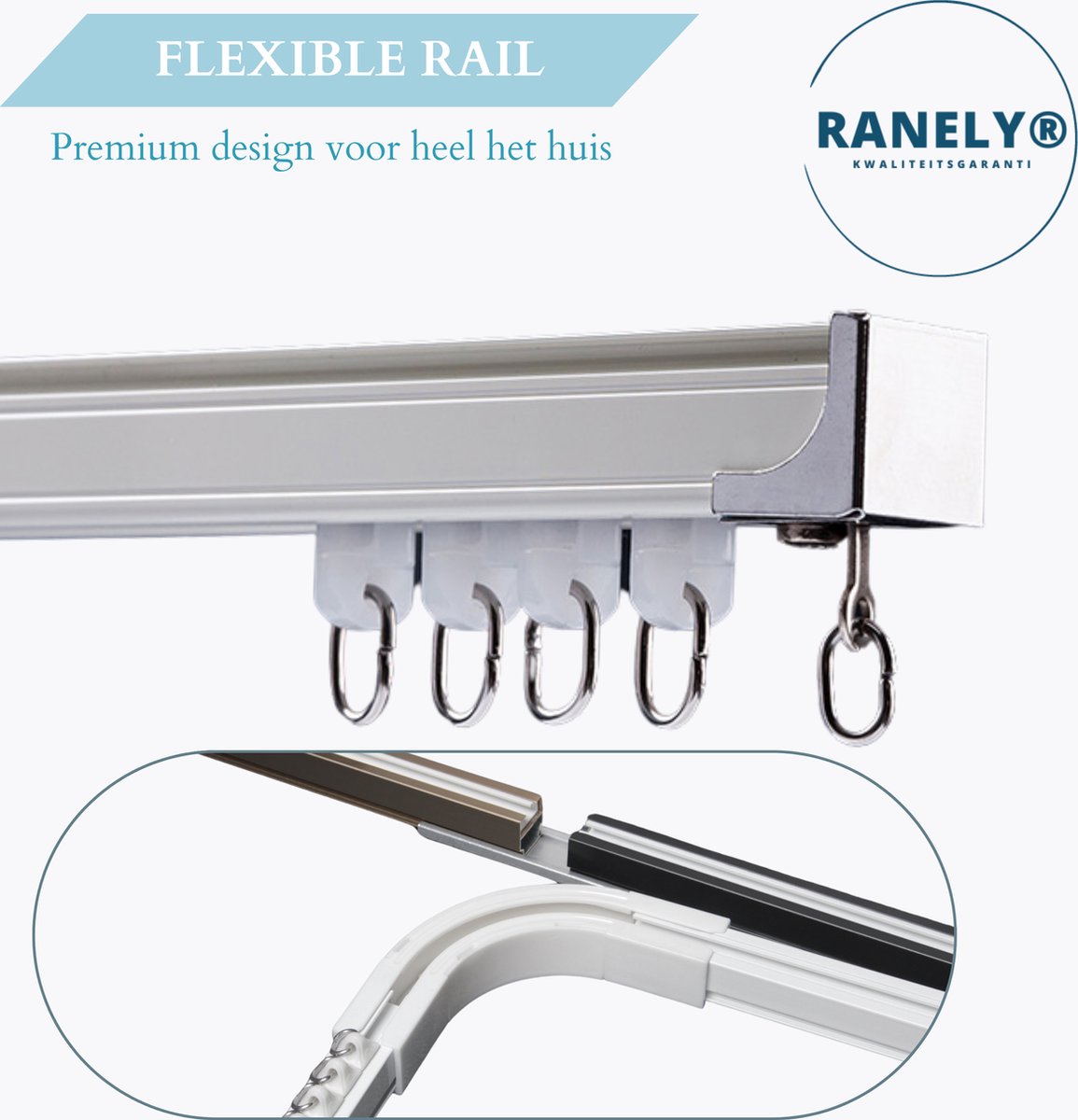 RANELY® gordijnrails - 2.8 Meter - gordijnroede uitschuifbaar - plafondbevestiging - gordijnrails compleet - kant en klaar gordijnroede