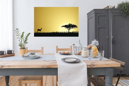 Illustration d'un coucher de soleil avec un poster safari africain 120x80 cm - Tirage photo sur Poster (décoration murale salon / chambre)