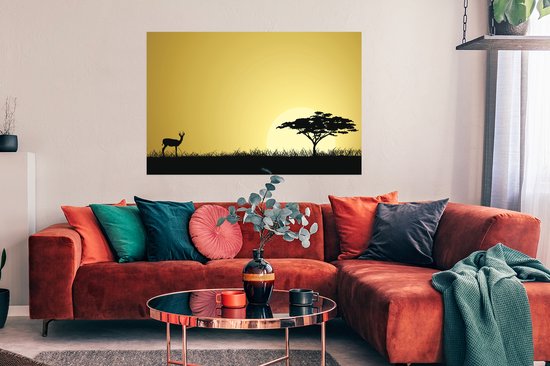 Illustration d'un coucher de soleil avec un poster safari africain 120x80 cm - Tirage photo sur Poster (décoration murale salon / chambre)