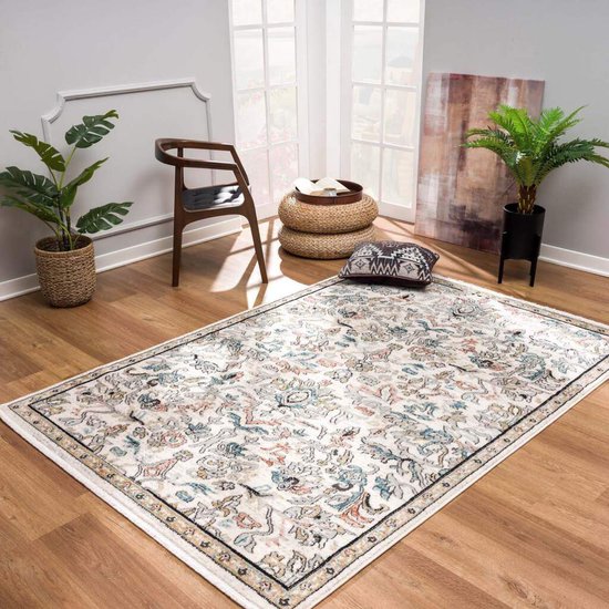 Designer en modern tapijt Marokkaans patroon in roze beige crème maat 80 x 300 cm