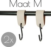 2x Leren S-haak hangers - Handles and more® | CREME - maat M  (Leren S-haken - S haken - handdoekkaakje - kapstokhaak - ophanghaken)