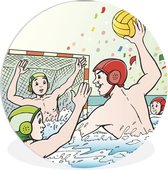 WallCircle - Wandcirkel ⌀ 60 - Een illustratie van een potje waterpolo - Ronde schilderijen woonkamer - Wandbord rond - Muurdecoratie cirkel - Kamer decoratie binnen - Wanddecoratie muurcirkel - Woonaccessoires