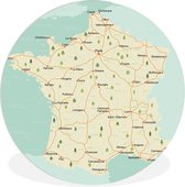 WallCircle - Wandcirkel ⌀ 30 - Wegenkaart van Frankrijk - Ronde schilderijen woonkamer - Wandbord rond - Muurdecoratie cirkel - Kamer decoratie binnen - Wanddecoratie muurcirkel - Woonaccessoires