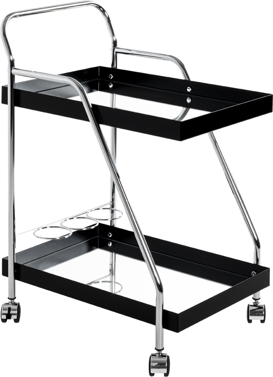 Keukentrolley – Staal met spiegelglas – Serveerwagen met flessenrekken – 72 cm hoog, 60 cm breed, 40 cm diep