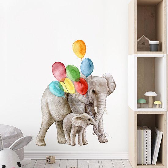 Stickerkamer® - Muursticker - crèche éléphant avec ballons