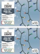 Set de 2 x Lumières de Noël à 8 fonctions effet scintillant colorées 200 lumières 995 cm - Eclairage de sapin / Eclairage de Noël / Eclairage de fête
