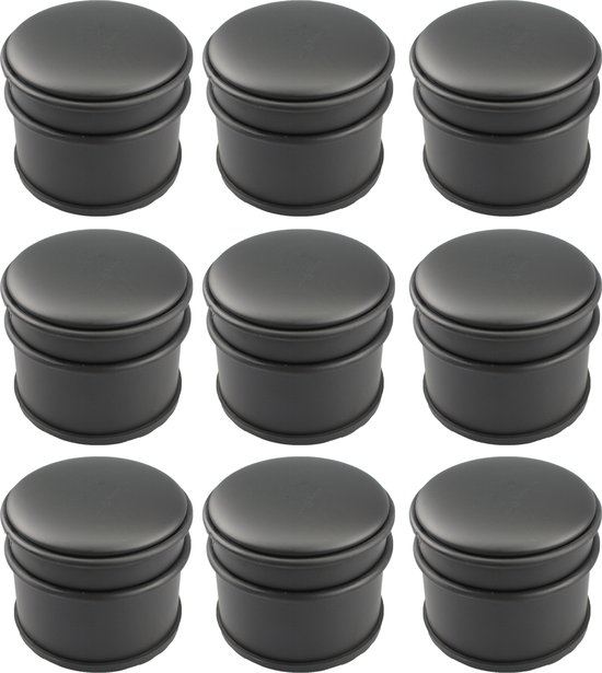 12x GS deurstopper mat zwart 1,1kg - Voor binnen en buiten - Deurbuffer Ø9 x 8 cm