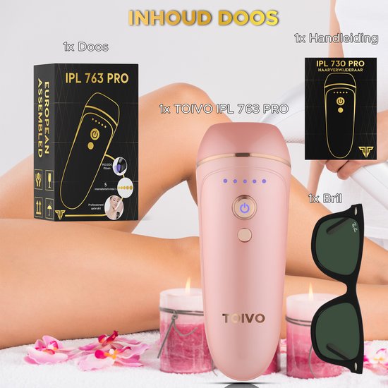 Ipl Lichtontharingsapparaat - Roze - 900.000 Flitsen - Incl. Beschermingsbril - Ontharing Laser - Toivo