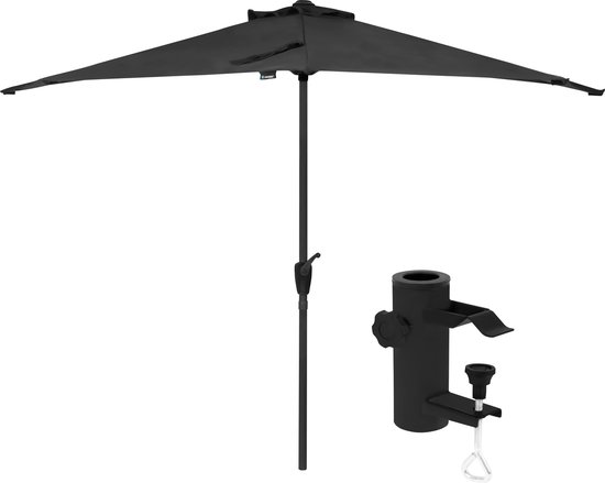 VONROC Premium Parasol Magione – Balkon parasol combi set incl. parasolhouder - Halfrond 270x135cm – UV werend doek - Antraciet/Zwart – Incl. duurzame beschermhoes