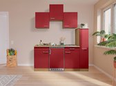 Goedkope keuken 180  cm - complete kleine keuken met apparatuur Luis - Eiken/Rood - keramische kookplaat  - koelkast          - mini keuken - compacte keuken - keukenblok met apparatuur