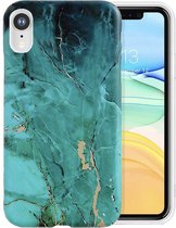 Hoesje geschikt voor Apple iPhone XR - Siliconen Back Cover - Marmer Groen - Green Marble