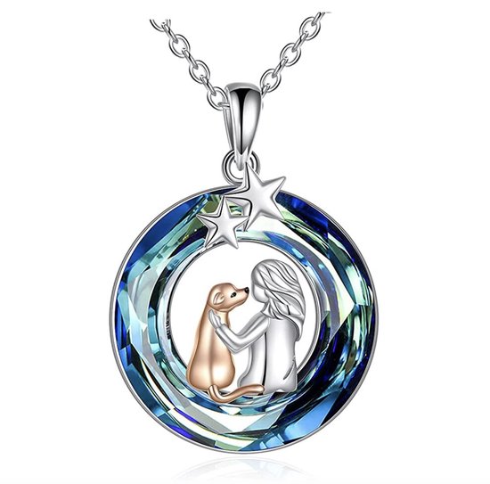 Bijoux by Ive - Ketting met hanger - Meisje met labrador onder de sterren op een multicolor ring