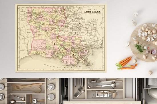 KitchenYeah® Inductie beschermer 71x52 cm - Illustratie van een antieke kaart van New Orleans - Kookplaataccessoires - Afdekplaat voor kookplaat - Inductiebeschermer - Inductiemat - Inductieplaat mat