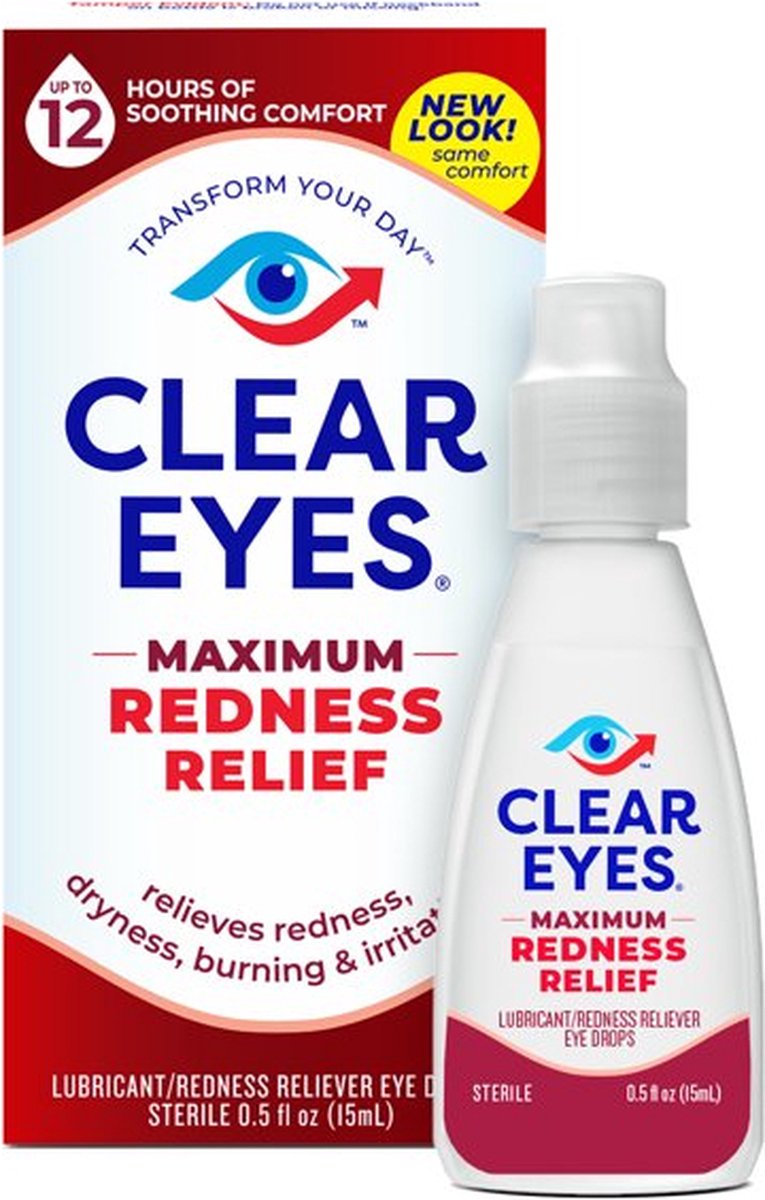 Clear Eyes Maximum Redness Relief XL - Oogdruppels Tegen Hooikoorts, Rode Ogen, Geïrriteerde Ogen, Droge Ogen & Brandende Ogen! (15ML) - Clear Eyes