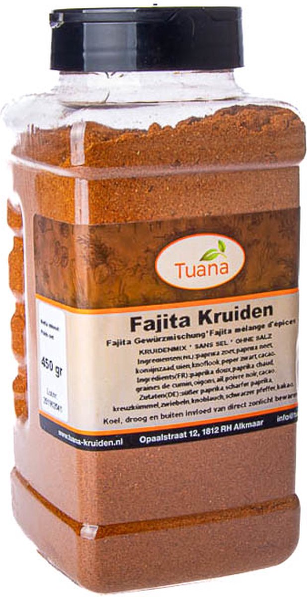 Goedkoopste Tuana Kruiden - Fajita Kruiden - Strooibus 450 Gram - Kruiden Zonder Zout - NP026