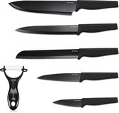 Ensemble de 6 Navaris avec éplucheur - 5x couteaux de cuisine en acier inoxydable et 1x éplucheur en céramique - Ensemble de couteaux à viande - Coloré - Vert brun