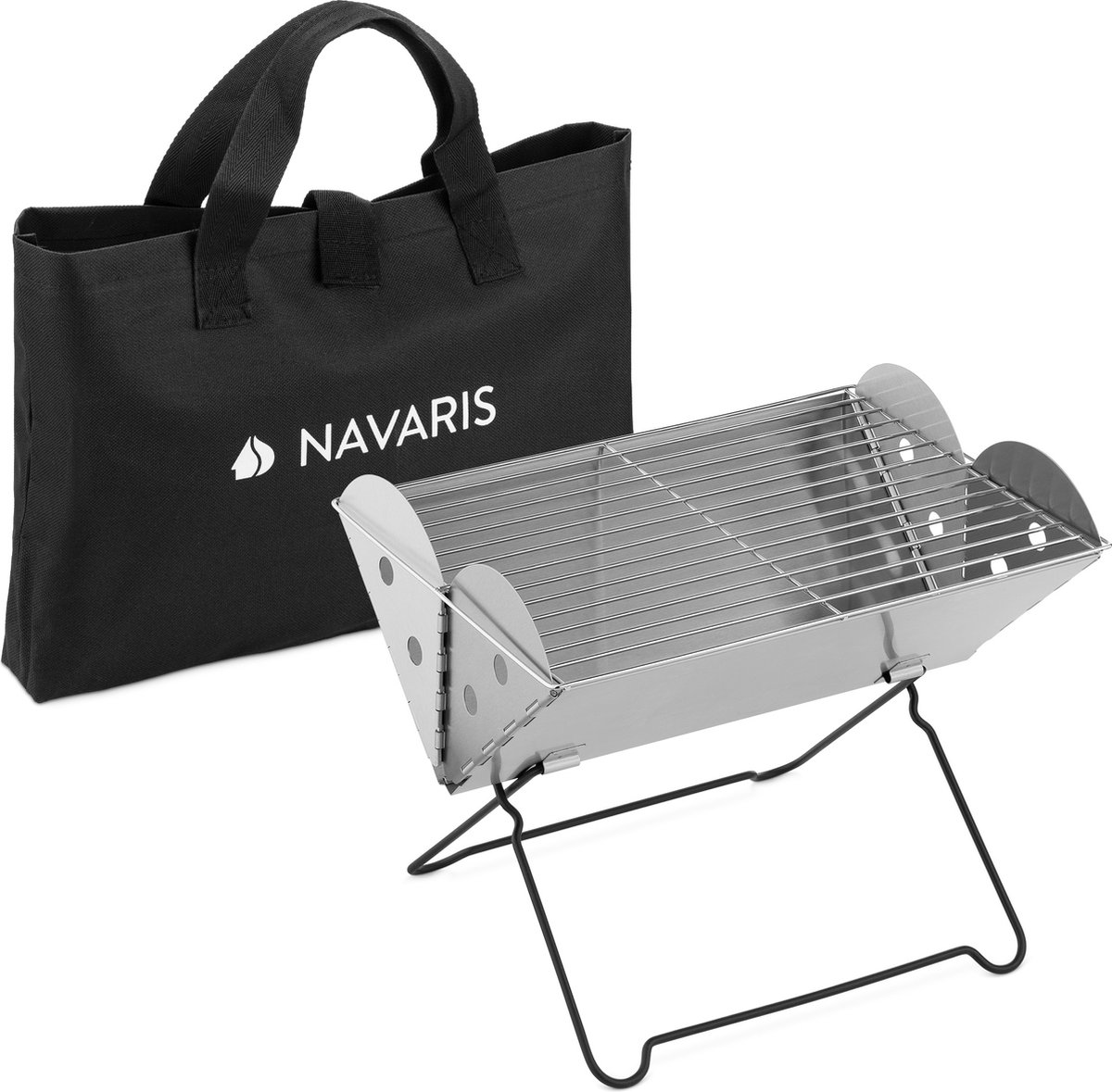Navaris opvouwbare BBQ inclusief draagtas - Mini-barbecue 35x26,5x24,5 cm - Grill van roestvrijstaal - Voor gebruik buitenshuis