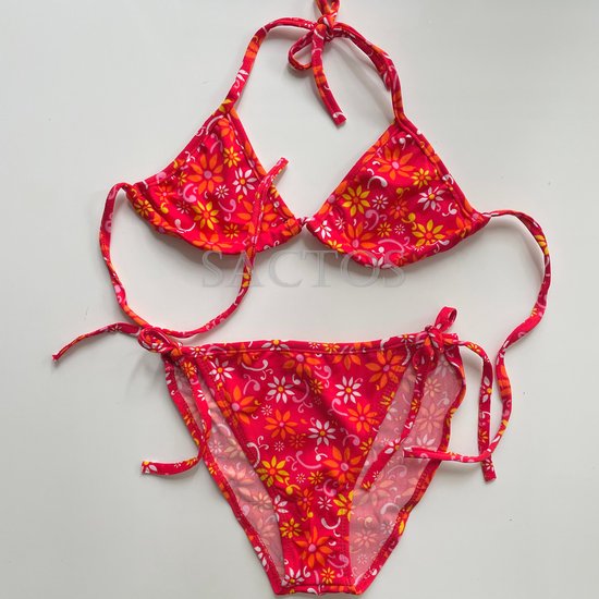 Triangel bikini set met print en verstelbare bandjes voor meisjes - Rood - Maat 122/128