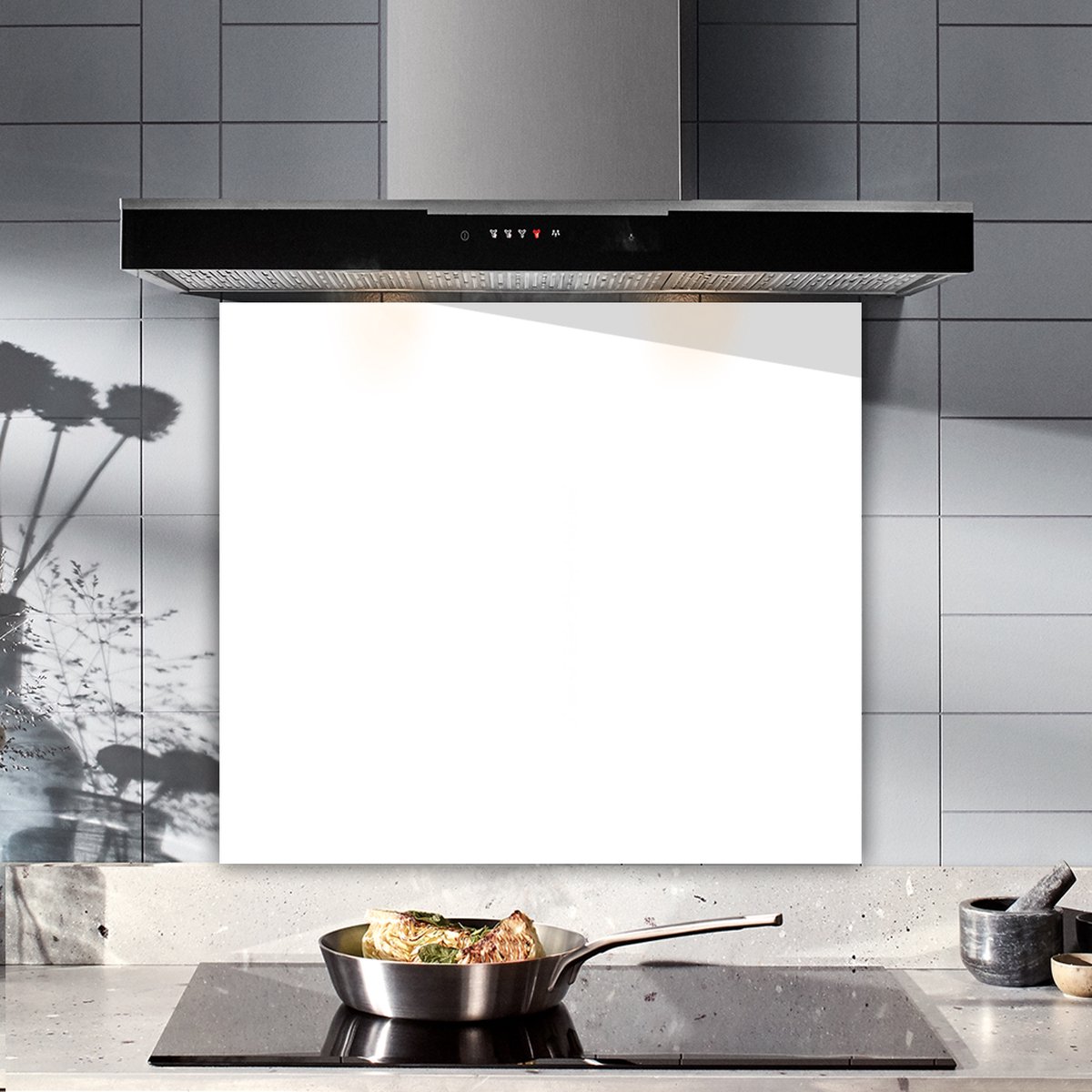 Wit Tempered Glazen Spatbescherming Voor Achter de Kookplaat 52cm x 60cm