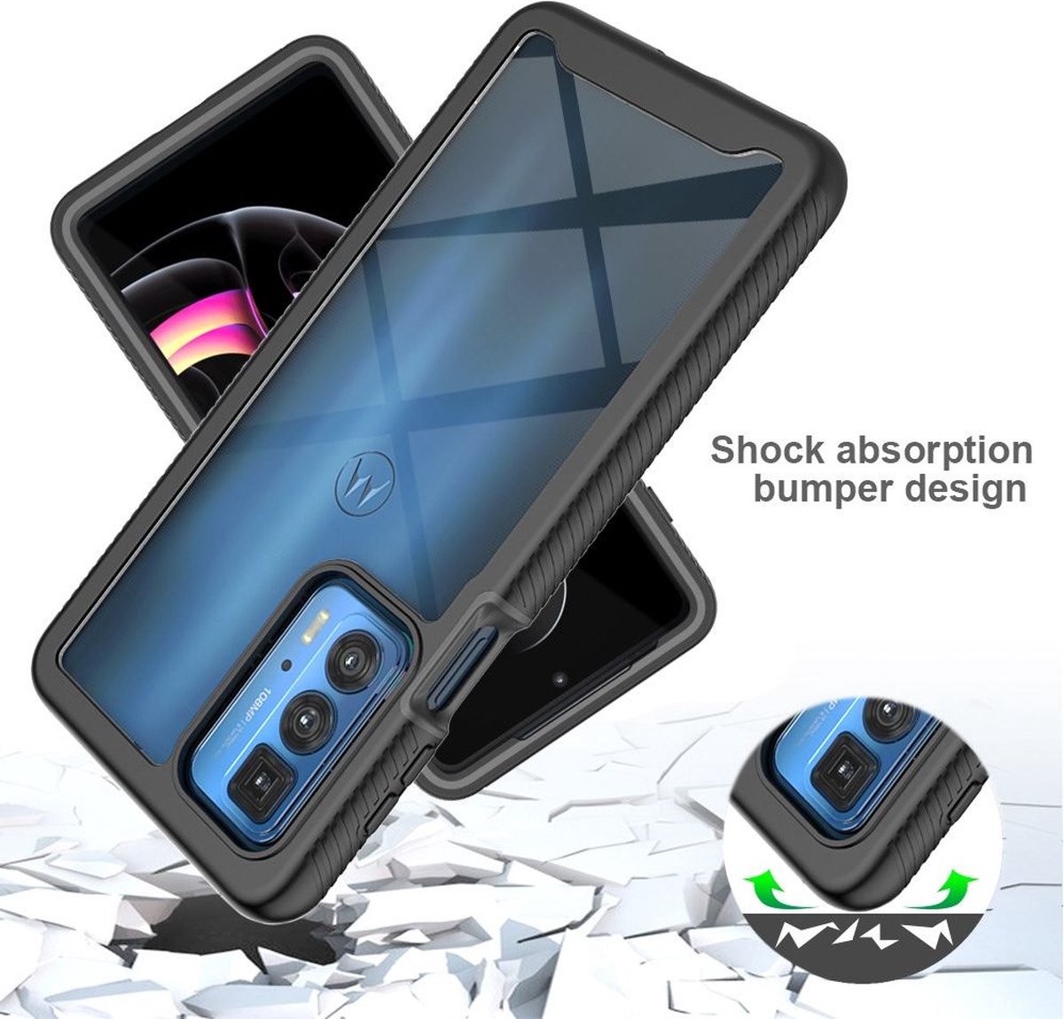 thumbnail: étui TPU Transparent Dégradé Coque Motorola Edge 20 Pro - Protection Verre Trempé - TPU Transparent - Cadre Coloré étui TPU Anti-choc