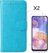 Hoesje Geschikt Voor Samsung Galaxy A23 4/5G hoesje bookcase Blauw - Hoesje Geschikt Voor Samsung Galaxy A23 4/5G bookcase portemonnee Hoesje Geschikt Voor Samsung Galaxy A23 screenprotector / 2X Beschermglas